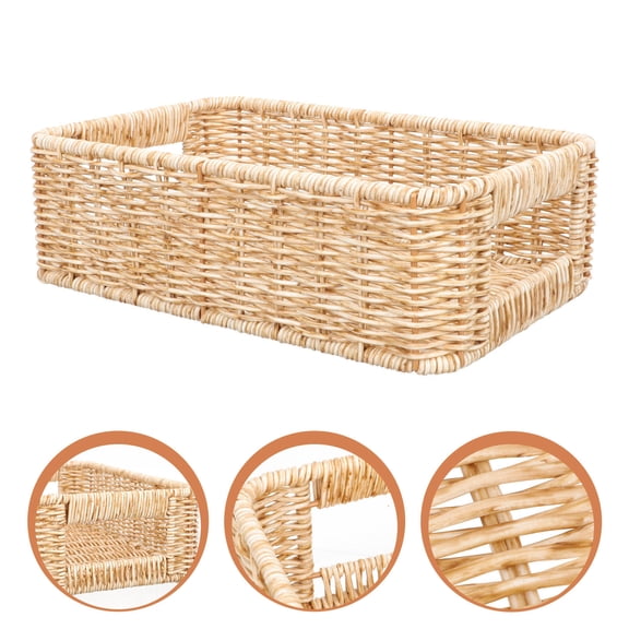 LEORX Handwoven Brown Imitation Rattan Basket with Handles Desktop Storage Container for Clothes