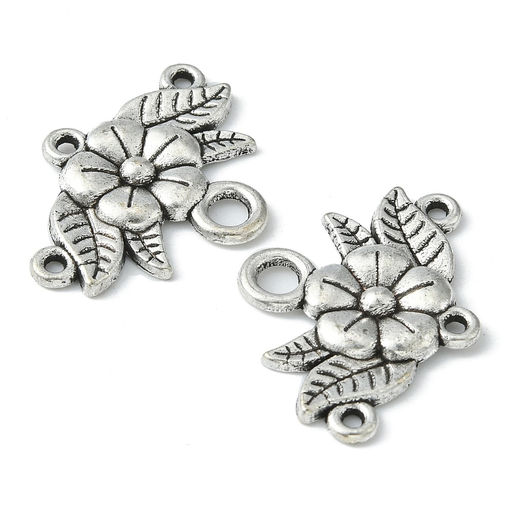 200pcs style Chandelier Component Links Lead Free and Nickel Free and Cadmium Free Flower Antique Silver color 32x23x3mm Hole: 2mm