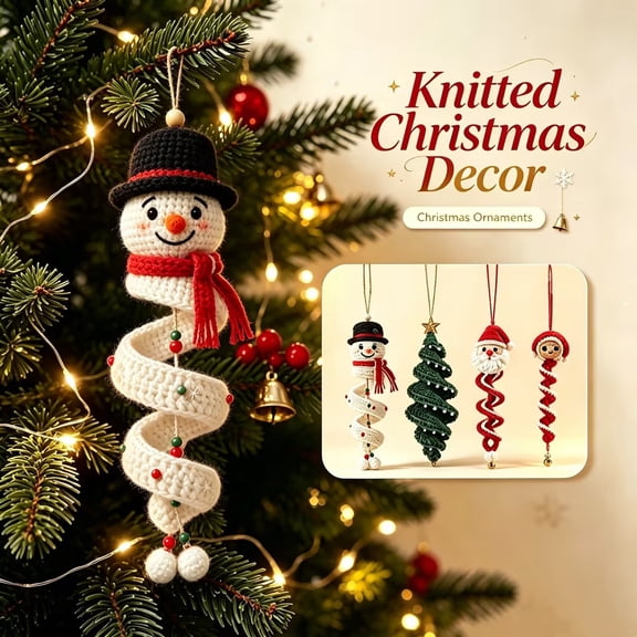 Crochet Snowman Spiral Ornament DIY Kit, Handmade Christmas Tree Decorations with Yarn, Beginner-Friendly Christmas Ornament Kits for Tabletop, Shelf, Mantel