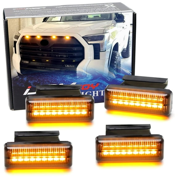 4pc Black-Out Smoked Lens Amber Yellow Full LED Front Grille Clearance Light Kit For Toyota 2022-up Tundra (Excluding TRD Pro)