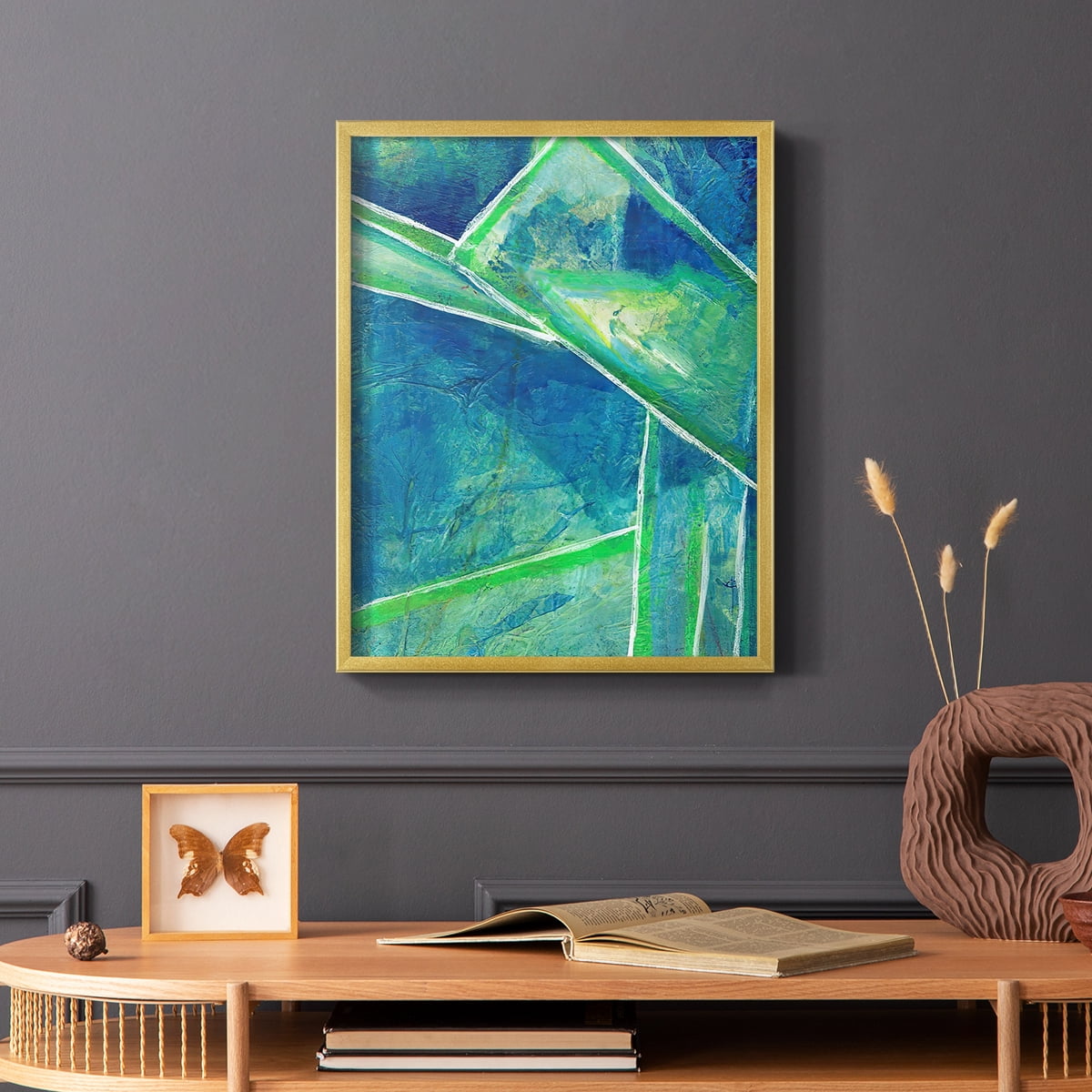 Geometric in Cool IV Framed Print in Gold Solid Wood Framed Print No Nail Hanging