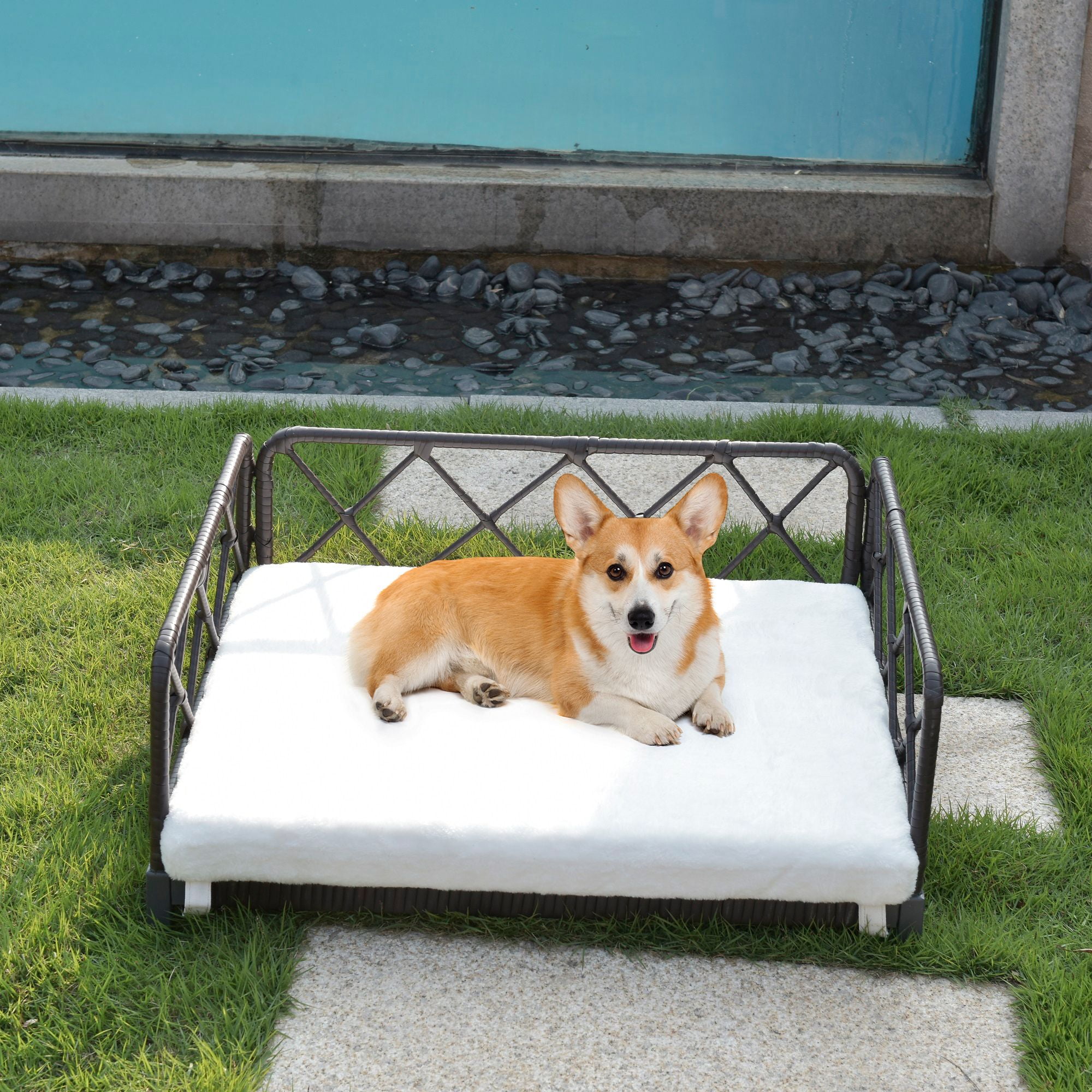 Kadyn 25" Wicker Dog Bed for Small Dogs with Removable Mattress Cover in, Dog Sofa Bed, Modern Pet Bed Furniture for Puppies and Little Breeds, Black