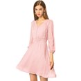 thumbnail image 2 of INSPIRE CHIC Robe en Mousseline pour Femme, Unie, Mignonne, Col en V, Manches Mi-Longues, Fluide, Ligne A, 2 of 6