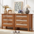 thumbnail image 5 of LEYAOYAO Rattan Nightstands Set of 2 with Charging Station, Boho Bedside Table with 2 Storage Drawers, End Table Side Table for Living Room, Bedroom, 5 of 6