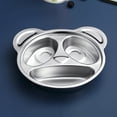 thumbnail image 4 of Walbest Toddler Plate Grid Design Shatter-resistant Stainless Steel Baby Panda/ Owl Shape Cartoon Dish Tableware(Not Include Spoon), 4 of 7