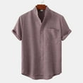 thumbnail image 2 of ZCFZJW Mens Casual Button Shirts Big and Tall Regular Fit Summer Short Sleeve Cotton and Linen T-Shirts Loose Lightweight Comfy Holiday Beach Tops with Pocket Red XXXL, 2 of 6
