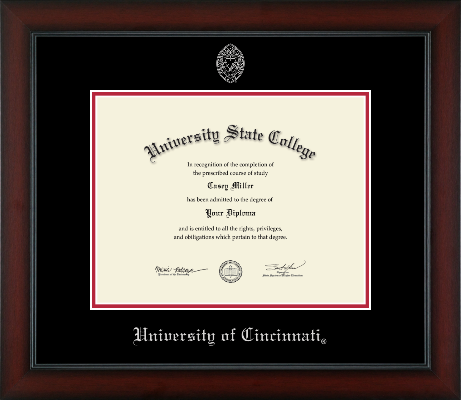 University of Cincinnati Diploma Frame, Document Size 11" x 8.5