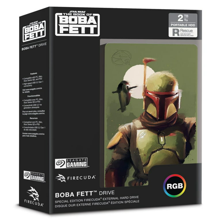 Seagate Boba Fett Drive Special Edition FireCuda 2TB Officially-Licensed  External USB 3.2 Gen 1 Hard Drive with Red LED Lighting, STKL2000406 
