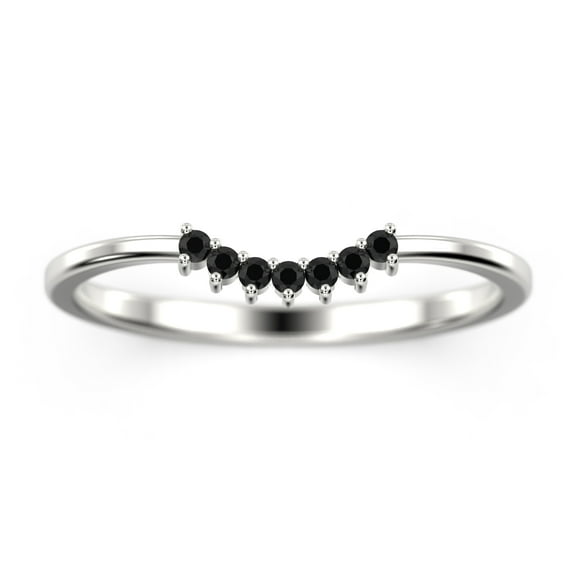 0.10ct Crescent black diamond moissanite 18K White Gold Over Silver Wedding Band