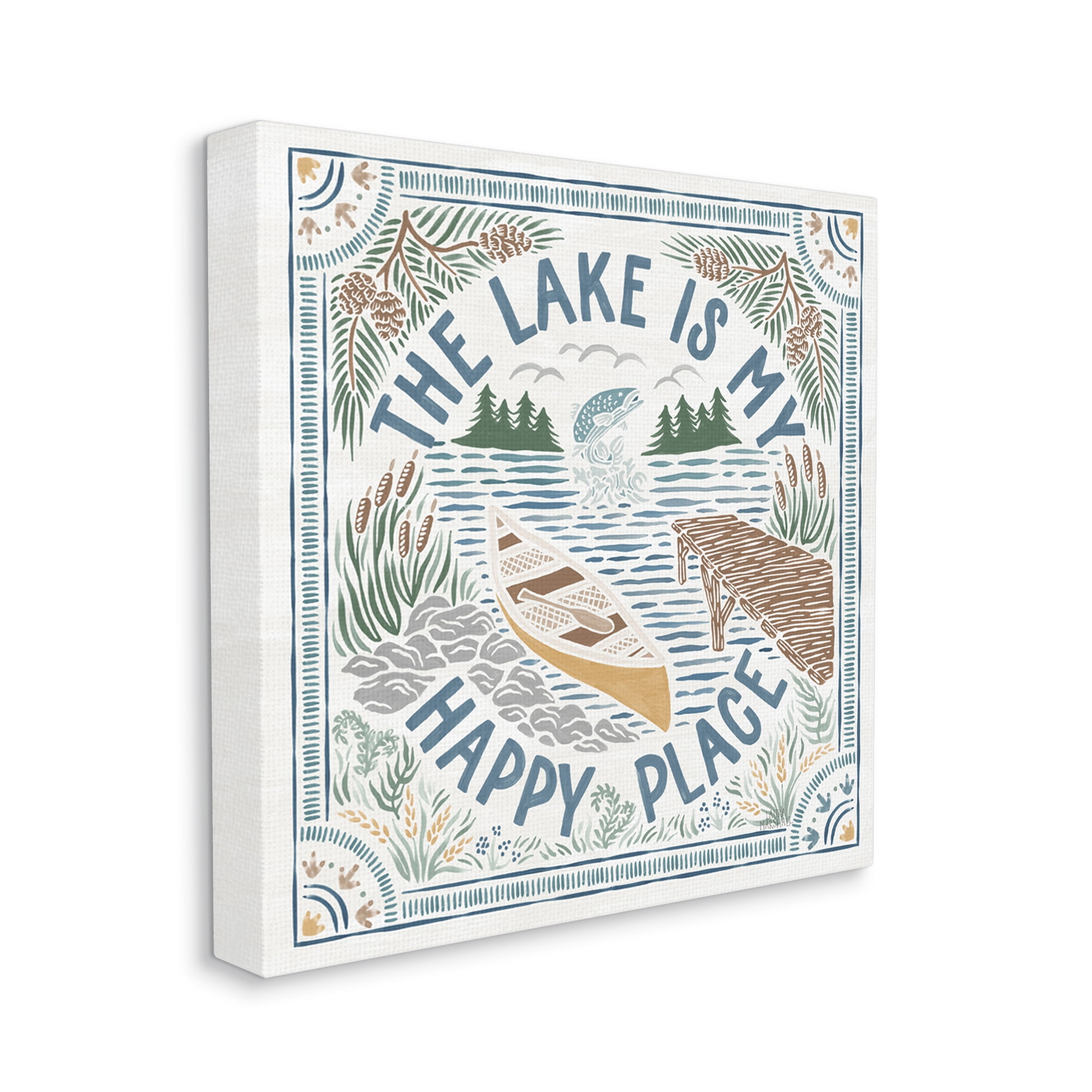Stupell Industries My Happy Place Lake Phrase Nature Painting Gallery Wrapped Canvas Print Wall Art, 36 x 36