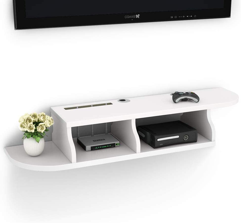 for Cable Boxes/Routers/Remotes/DVD Players/Game Consoles Media Console Wall Mounted Wood Wooden Color : Black 2 Tier Floating Shelf