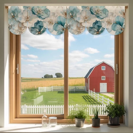 White Blue Floral Door Banner Retro Watercolor Country Floral Petals Small Scalloped Hanging Banner for Door Hanging Flag Backdrop Decoration for Wall Window Party 3pcs 8 x 12 Inch
