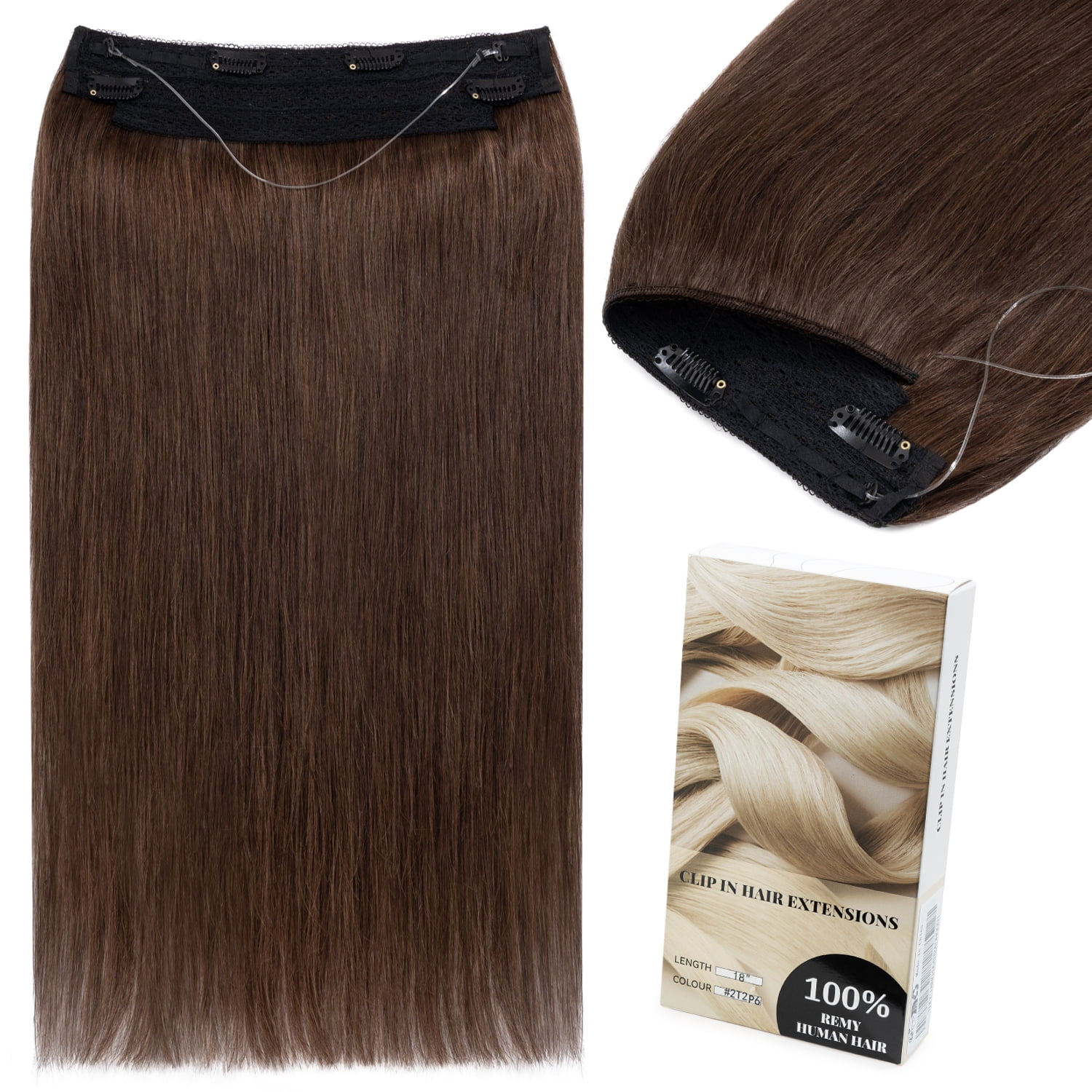 Hidden Secret Clip in Extensions Real Hair Wire in Weft One Piece THICK Human Hair Extensions Headband With 4 Clips Adjustable Brown