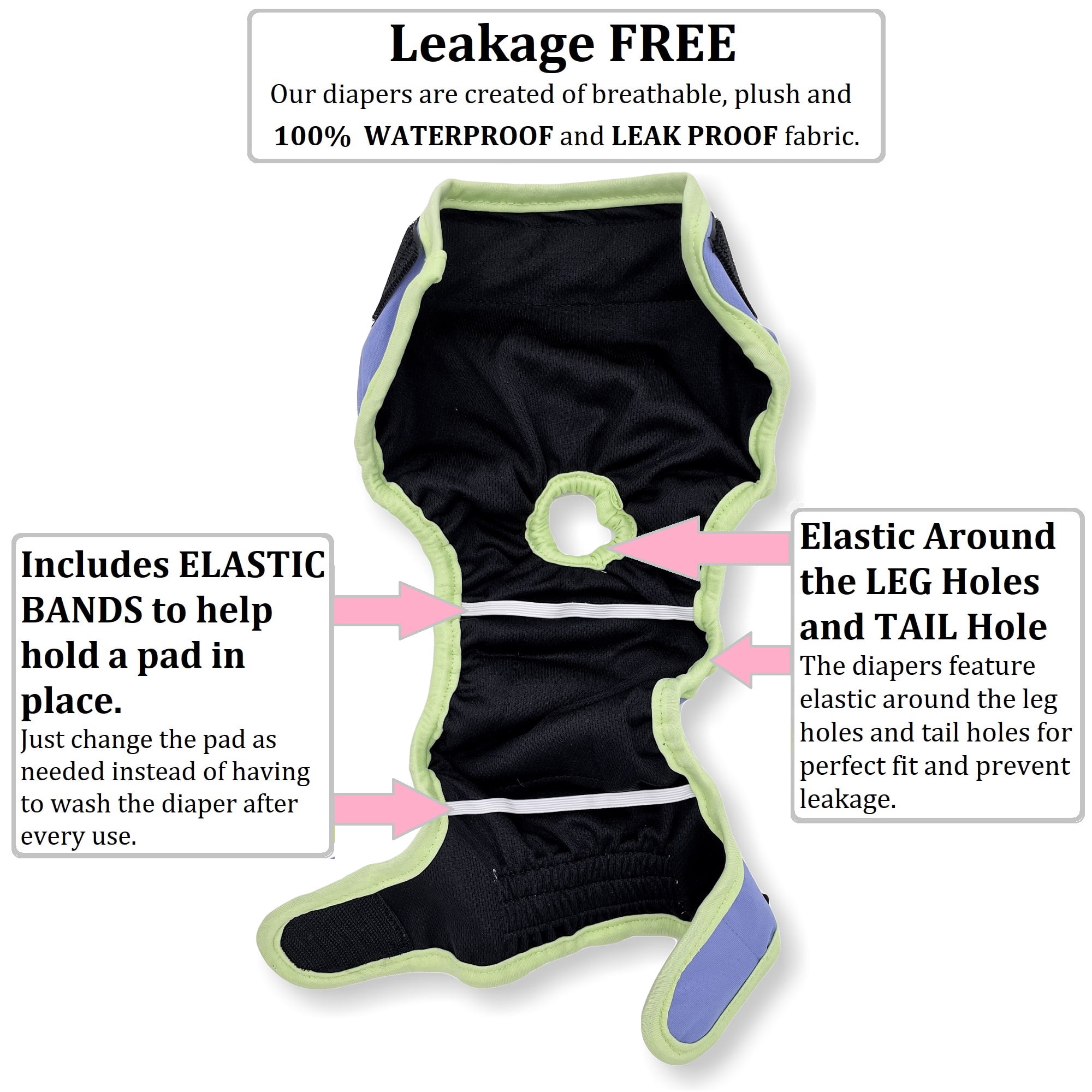 Pack of 3 Female Dog Diapers Cat Waterproof Leak Proof Washable Sanitary Panties for Small Medium and Large Pets