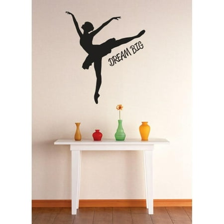 Ballerina Wall Stickers Custom Wall Decal Vinyl Sticker : Dream Big Ballerina Dancer Girls Kids Teen Quote Mural 12x12
