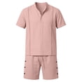 thumbnail image 4 of JAJAHO Mens Shorts Set Linen Short Sleeve Solid Color Stand Collar Shirt With Shorts Casual Summer Outfits Lightweight Breathable Beach Clothes Soft Outfit, 4 of 4
