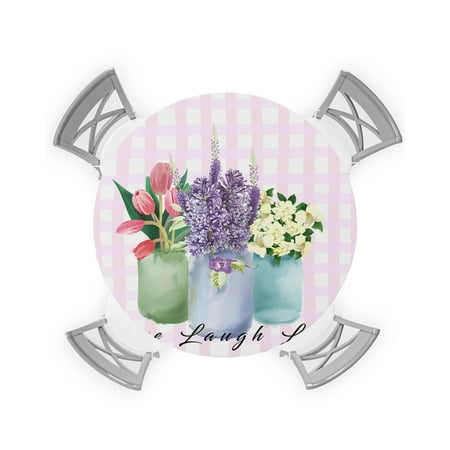 

Round Tablecloth with Elastic Farmhouse Flower Floral Lavender Vase Pink Plaid Waterproof Stain-proof Table Cover Wipeable Fitted Table Cloths for 55 -60 Round Tables Dining Kitchen
