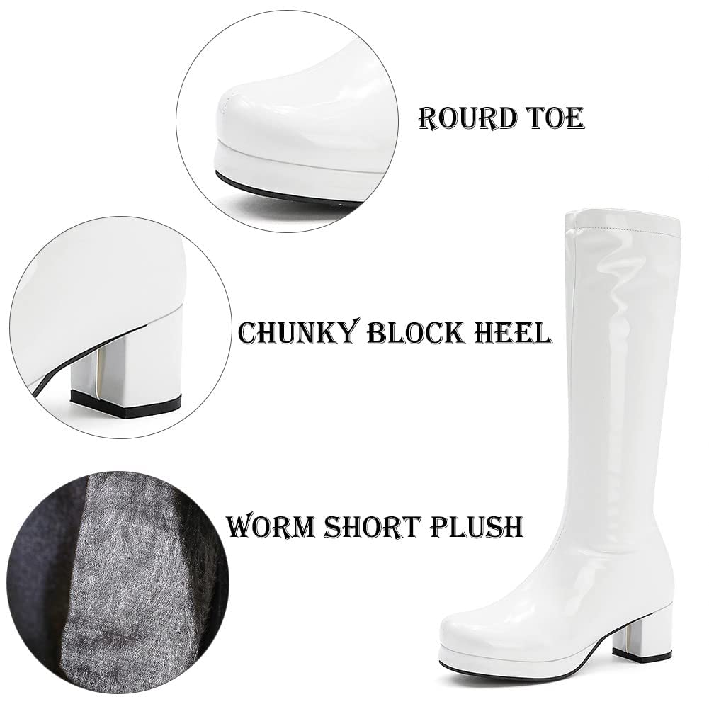 Femflame Women's Platform White Mid-Calf Go Go Boots Fashion Side ...