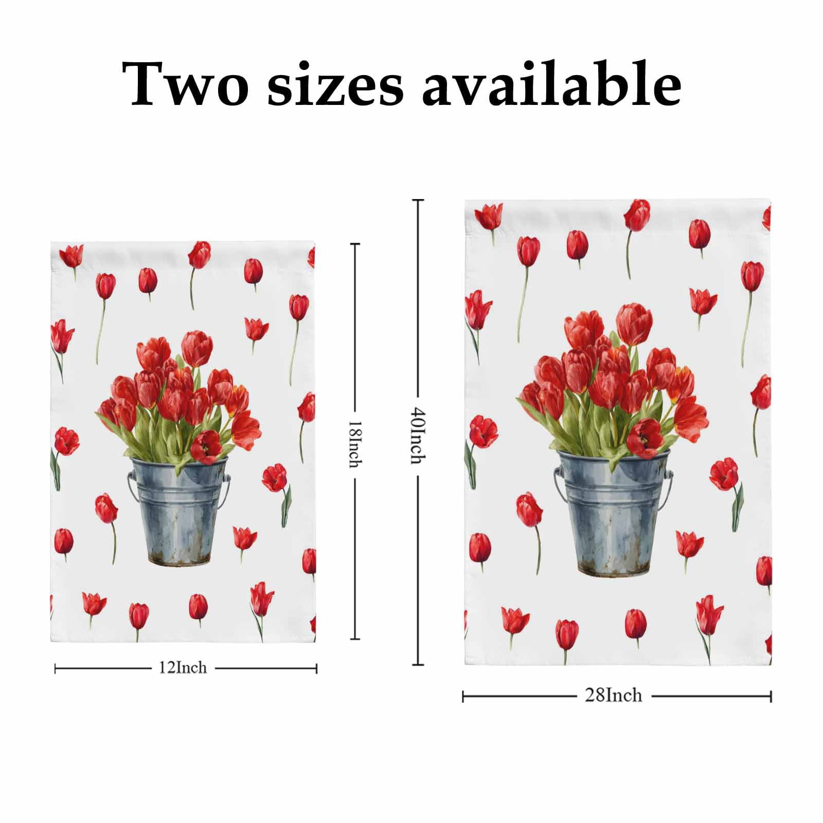 Spring Florals House Flags For Outdoor, Red Tulip Floral Drum Farm Plants Country Small Double Side Yard Flags Weather Proof House Decor for Lawn Outside Holiday 28 x 40 Inches