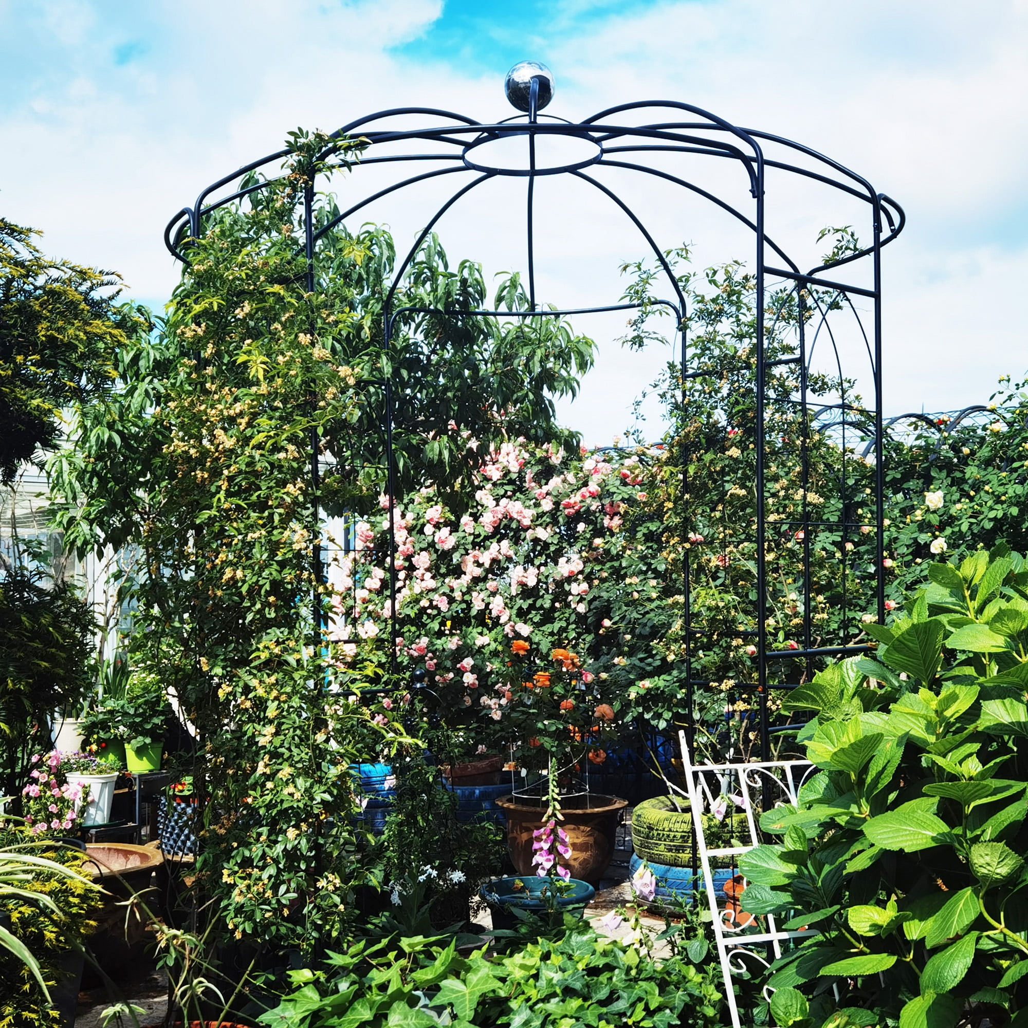 Garden Arch Iron, Arbors Gazebo Dia81.3" x 114.2" High Birdcage Shape Pergola Pavilion for Wedding Ceremony Outdoor