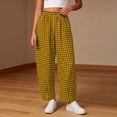 thumbnail image 4 of hoksml Women's Cotton Checkered Elastic Wide Leg Pants with Pockets, Loose Fit Pants for Loungewear and Daily Wear, 4 of 6