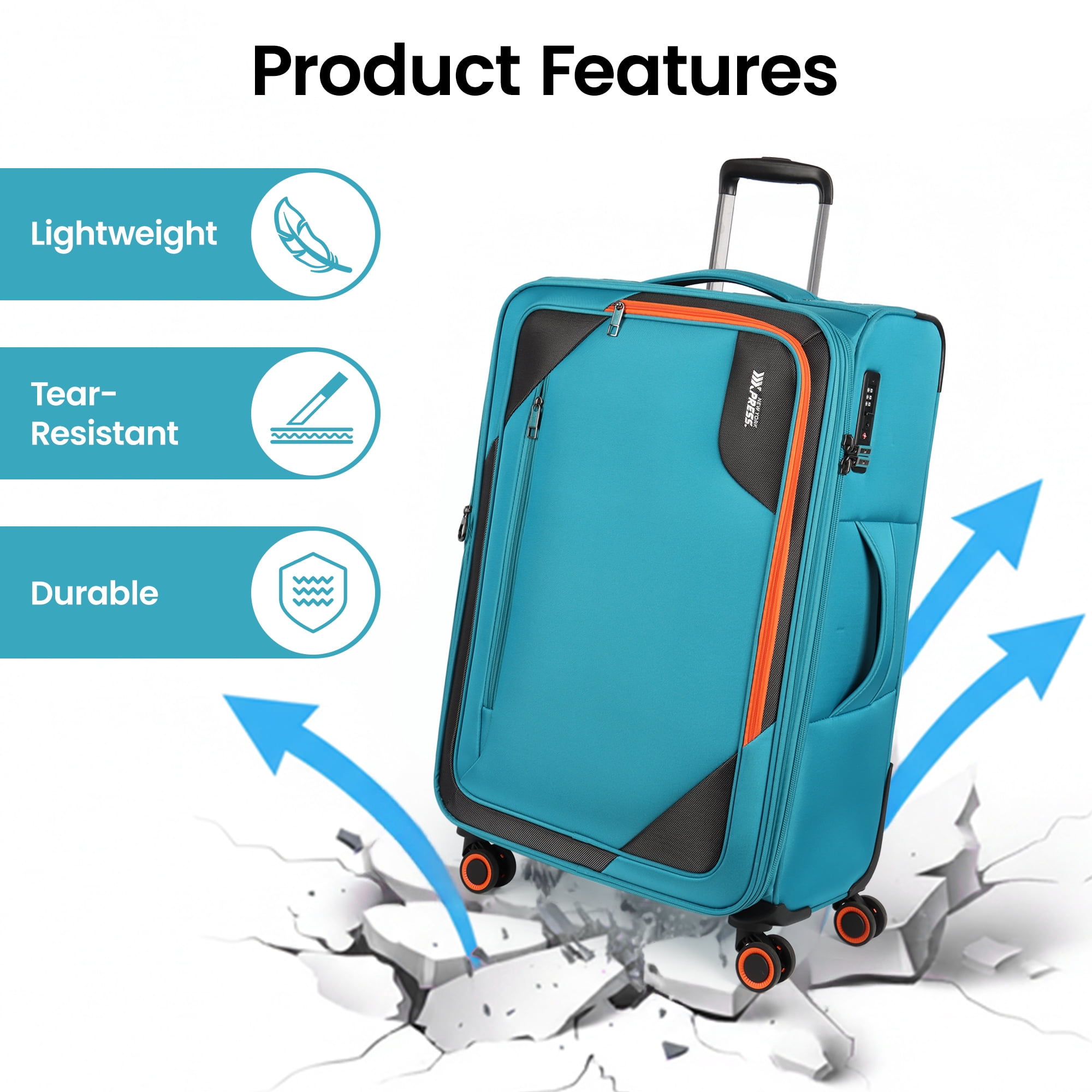 New York Xpress 32" Softside Large Checked Luggage, Expandable Suitcase with Spinner Wheels, TSA-Approved, Sky Blue , WD8818