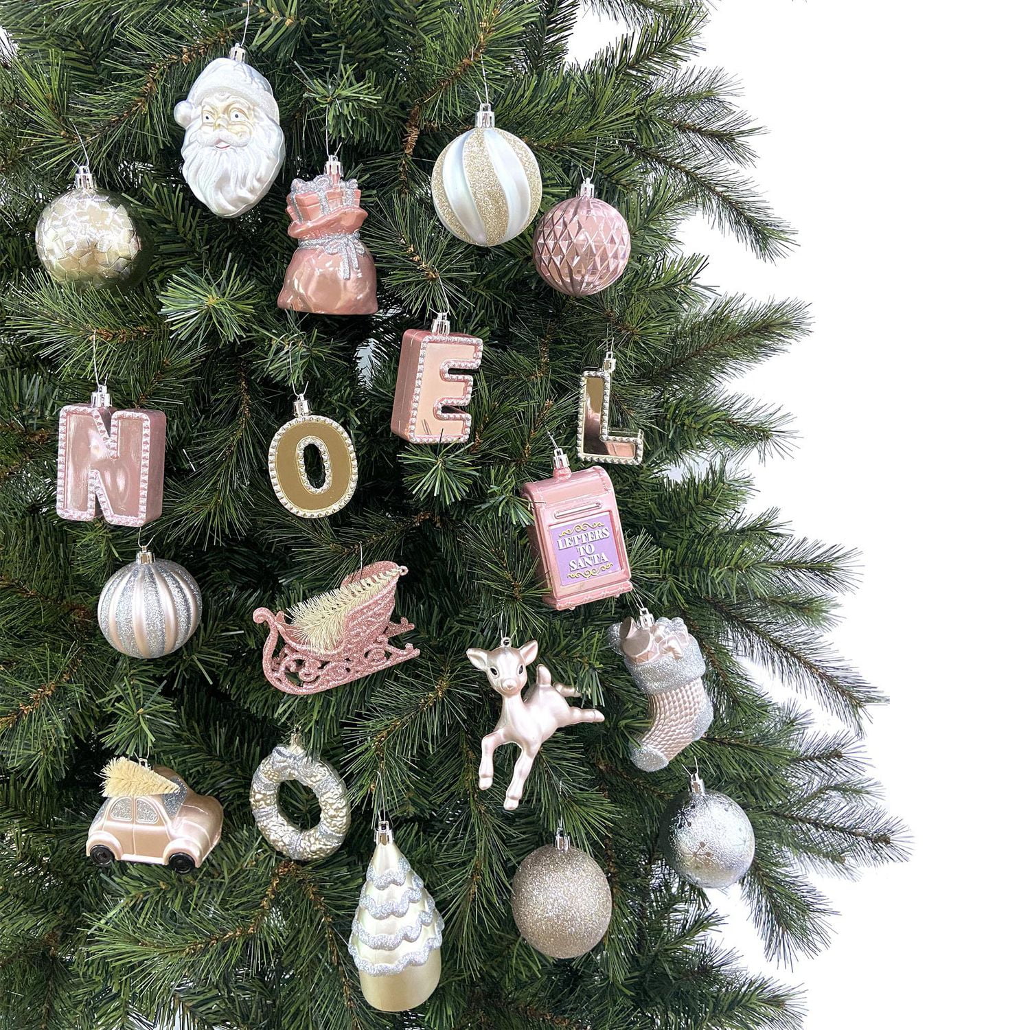Lot de 50 décorations emblématiques de Noël incassables, argent/rose/or