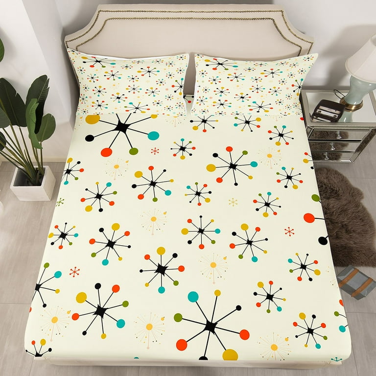 YST Modern Mid Century Twin Sheet Set Retro Atomic Sheets Rainbow Grid Bed Set Vintage Fifties 1950s Bed Sheets Set Aesthetic Abstract Art Fitted Sheet Beige 3pcs Walmart