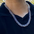 thumbnail image 2 of Men's 14K Gold Plated Miami Cuban Necklace Blue Enamel Hip Hop Chain 24" inch x 10.5 MM Thick, 2 of 12