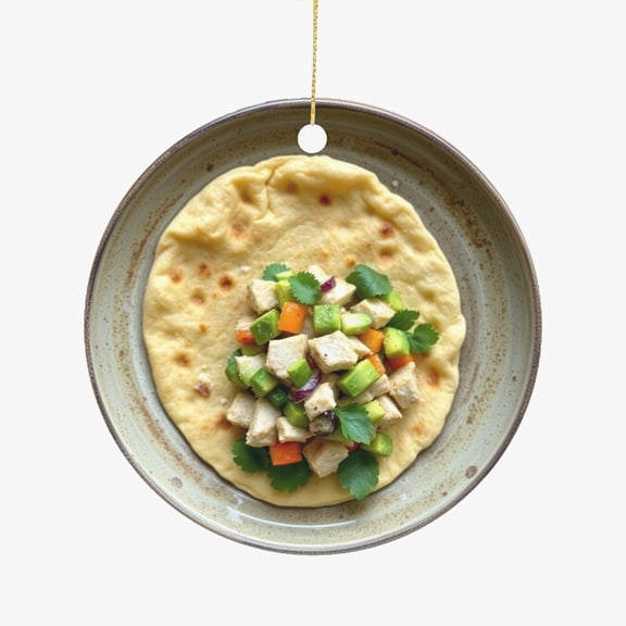Arepa with Chicken, Avocado, Corn Meal Bread Arepas Cuisine Food Lovers Foodie Novelty Holiday Christmas Ornament Xmas Tree Gift (Flat Design Printed on Ceramic, NOT 3D)