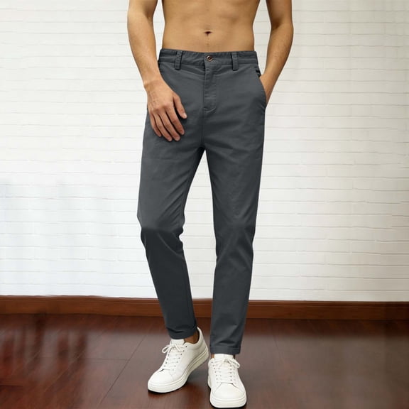 Blmnix Low Waisted Men Pants Comfy Pants Work Pants Pleated Skinny Jeans Slim-Leg Cropped Gray Summer Pants,S
