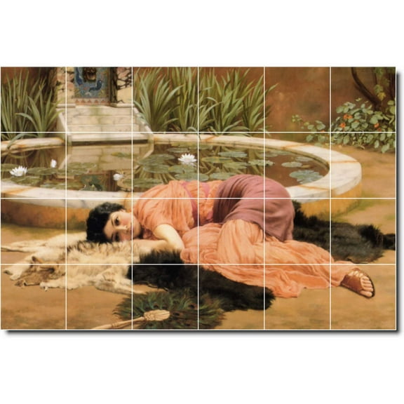 Ceramic Tile Mural-John Godward Women Painting 147. 25.5" w x 17" h using (24) 4.25 x 4.25 ceramic tiles