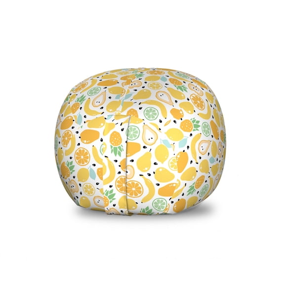 Fruits Storage Toy Bag Chair, Bananas Lemons Apples Oranges Pears Pineapples, Stuffed Animal Organizer Washable Bag, Small Size, Mustard Pale Orange, by Ambesonne