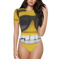 thumbnail image 1 of Saiise Souriant avec Motif de Lunettes de Soleil Grenouillère à Manches Courtes pour Femmes Pyjama Col Rond Justaucorps Extensible avec Fermeture à Pression-Petit, 1 of 7