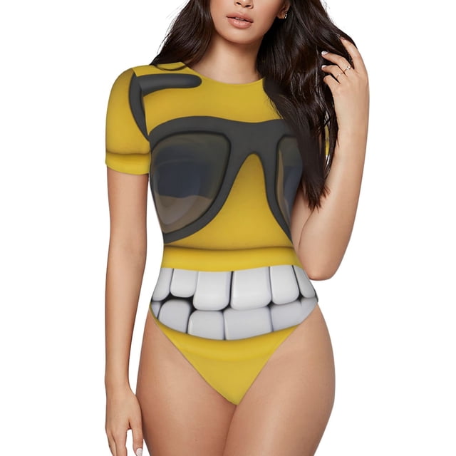 Saiise Souriant avec Motif de Lunettes de Soleil Grenouillère à Manches Courtes pour Femmes Pyjama Col Rond Justaucorps Extensible avec Fermeture à Pression-Petit