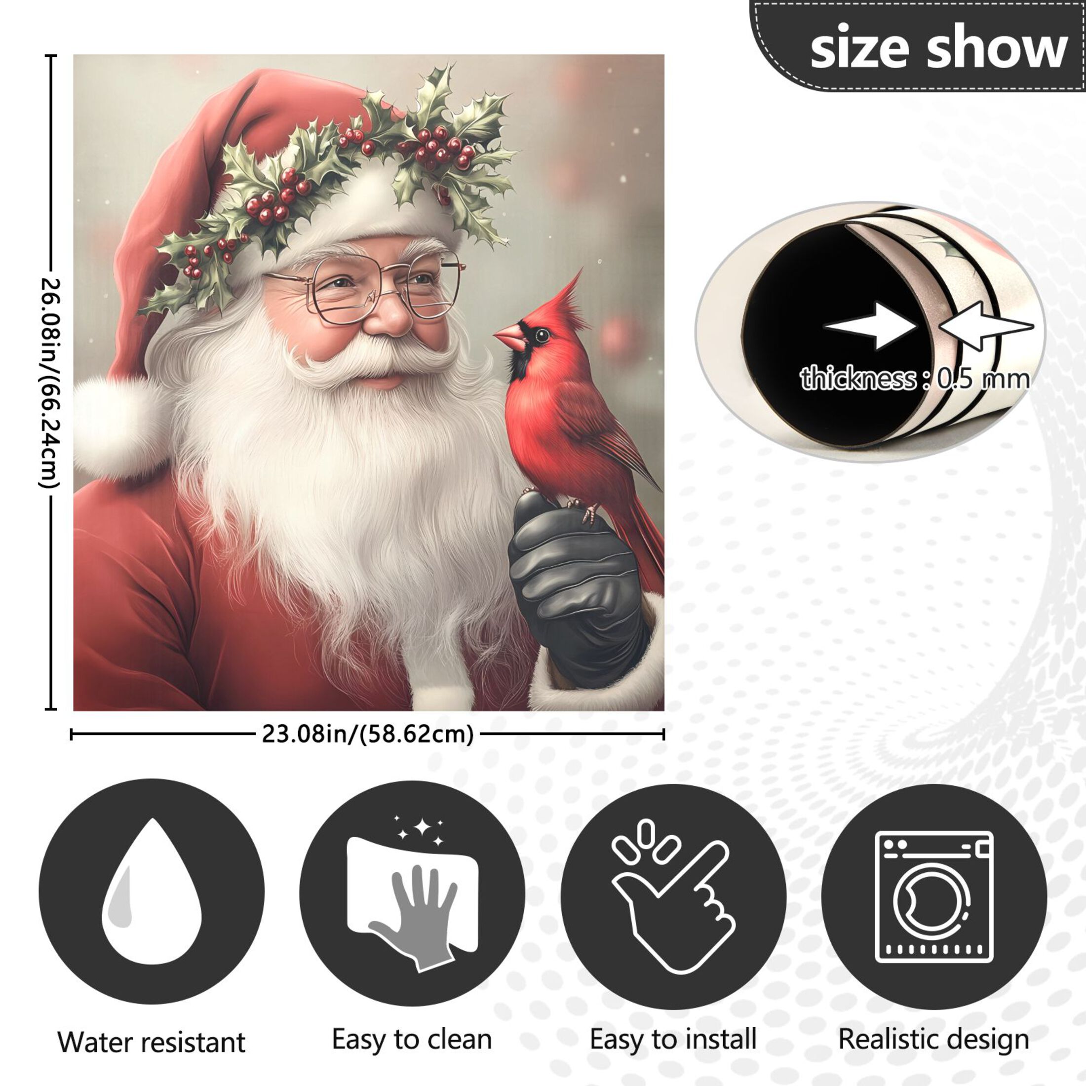 Ryvnso Vintage Santa Claus with Cardinal Dishwasher Magnetic Refrigerator Magnet Cover Kitchen Home Decorative 23"x26"