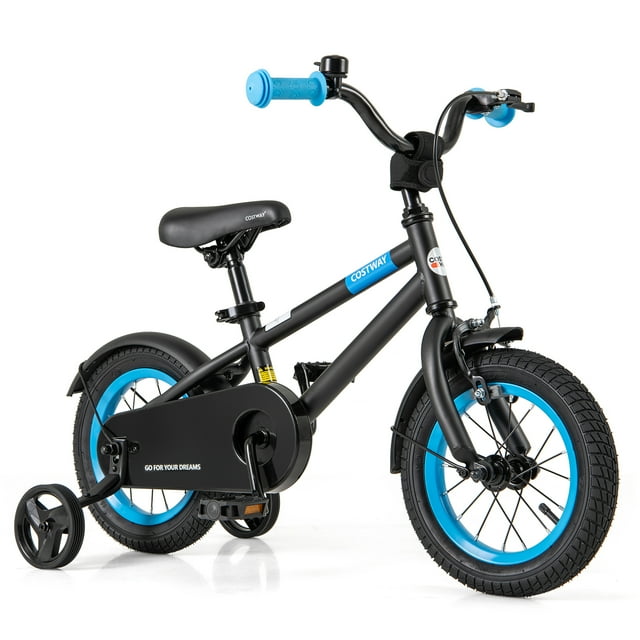 Costway 12" Kids Bike with Adjustable Saddle Handlebar Removable Training Wheels Handbrake Black