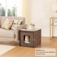 thumbnail image 3 of Unipaws Cat Litter Box Enclosure with Faux Plant and Litter Mat, Hidden Handwoven Rattan Planter Cat House Furniture, Espresso, 3 of 7