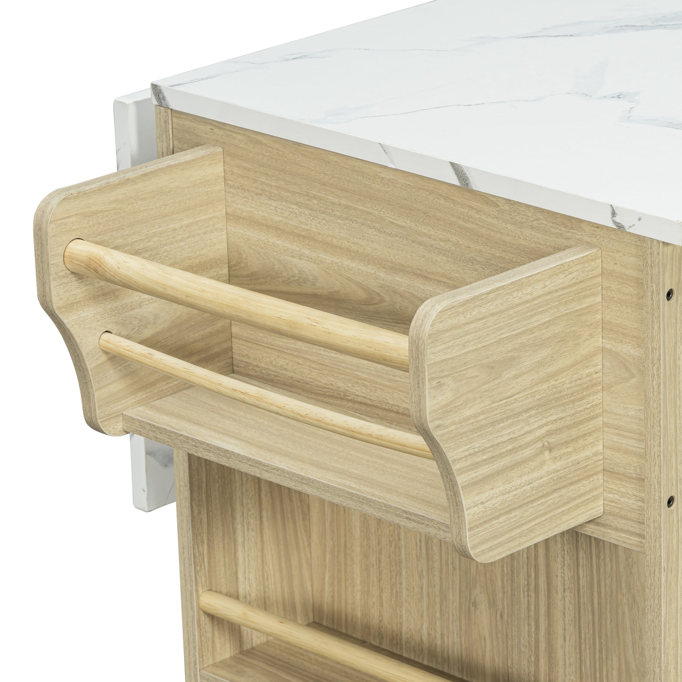 Christopher Knight Home 63" Mobile Kitchen Island Cart, Marble-Look Top, Multi‑Drawer Cabinet, Natural