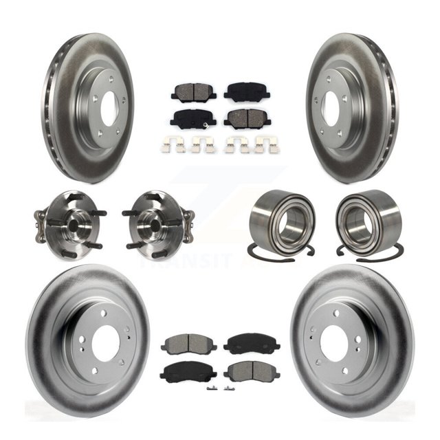 Transit Auto Front Rear Wheel Hub Bearings Assembly Coated Disc Brake Rotors and Semi-Metallic Pads Kit (10Pc) for Car Mitsubishi RVR Outlander Sport - Left Right Side (Driver Passenger) KBB-108241