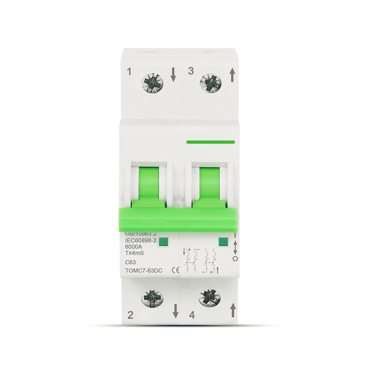 DC550V Solar PV Circuit Breaker 2P 63A Mini Circuit Breaker for PV System Short Circuit