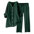 thumbnail image 1 of Conjuntos de 2 piezas para mujer: blusa de pierna ancha y pantalones elásticos. Camisa informal con cuello en V y bolsillos. Ropa urbana para todas las estaciones., 1 of 4