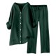 thumbnail image 1 of Conjuntos de 2 piezas para mujer: blusa de pierna ancha y pantalones elásticos. Camisa informal con cuello en V y bolsillos. Ropa urbana para todas las estaciones., 1 of 4