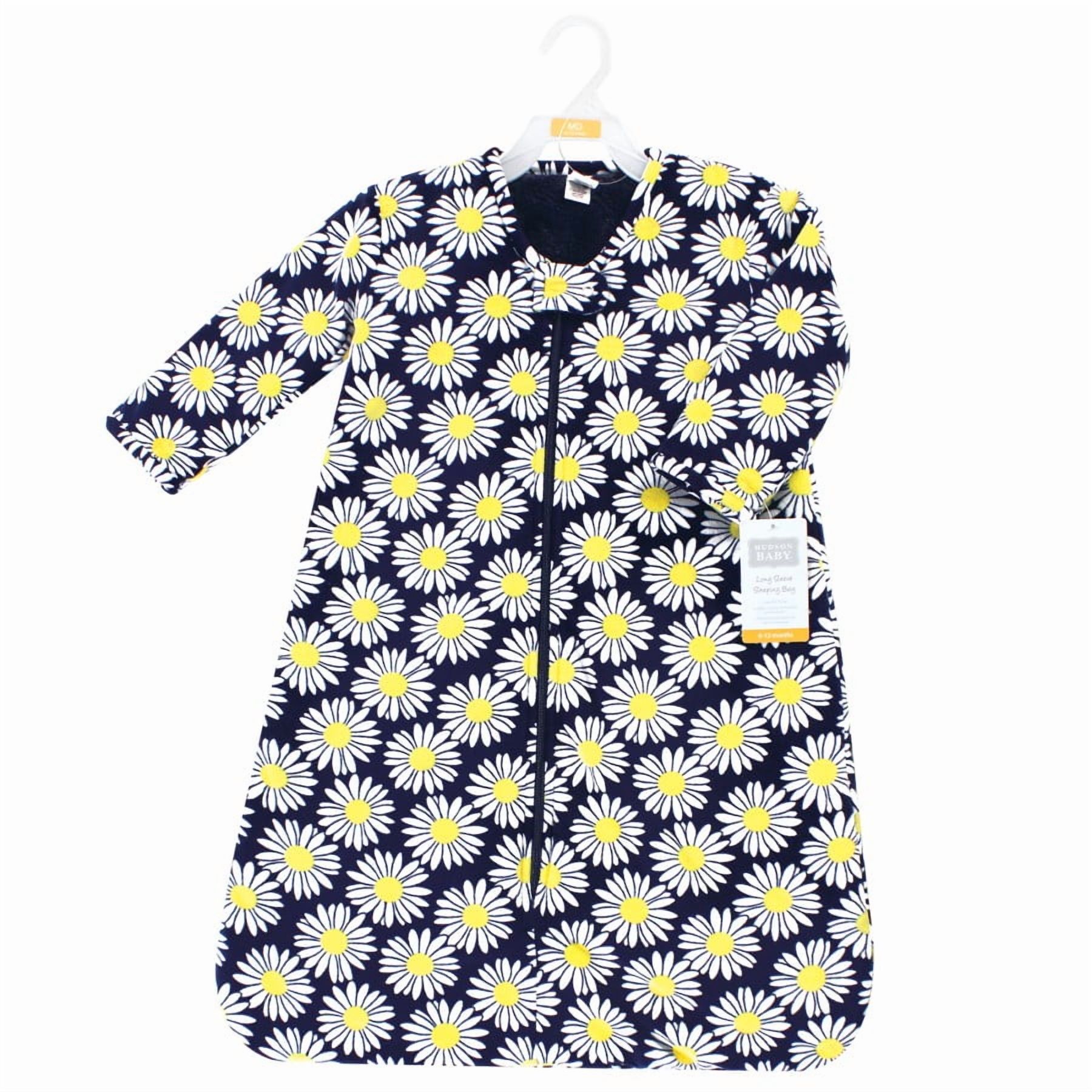 Hudson Baby Infant Girl Long Sleeve Plush Faux Fur Sleeping Bag, Wearable Blanket, Navy Daisy, 6-12 Months
