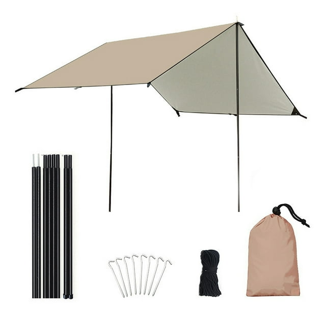 118"*118" Awning Tarp with 2 Poles Camping Big Canopy Tent Sunshade