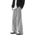 thumbnail image 2 of YMNXA Men's Casual Pants Drawstring Elastic Waist Solid Color Wide Leg Straight Leg Loose Fit Comfortable Fashion Trousers For Daily Wear,Grey,M, 2 of 5