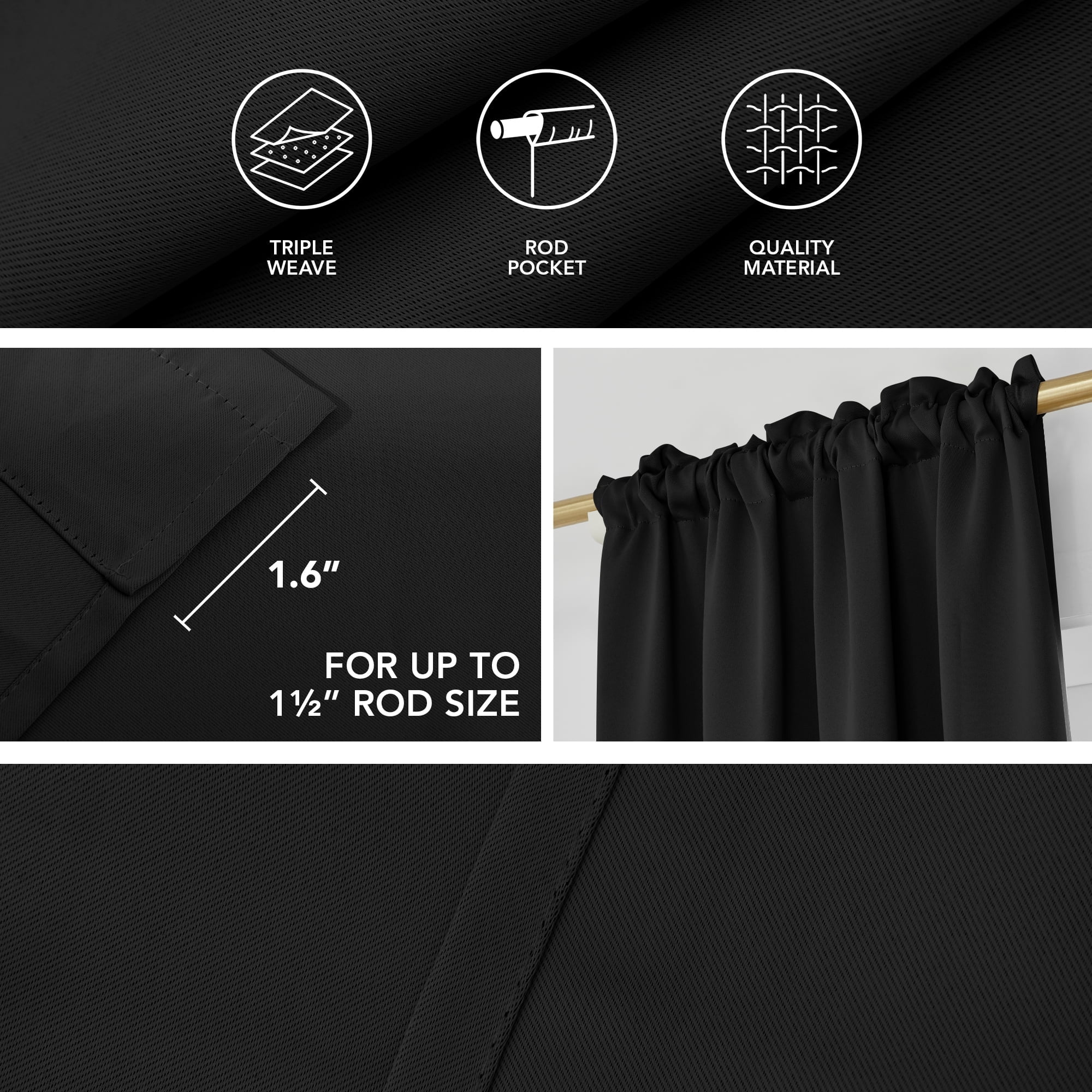 ZOPZO Blackout Curtain 52 x 84 inch Black Rod Pocket Window Curtain for Living Room Set of 2