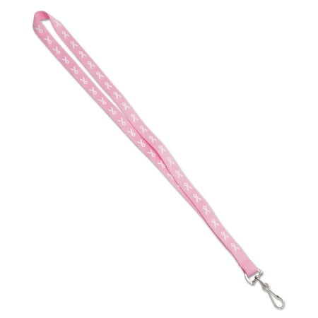 Advantus Breast Cancer Awareness Lanyard, J-Hook Style, 36" Long,White Ribbon,Pink,10/Box