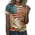 thumbnail image 7 of Patriotic Shirts 4th of July T Shirts for Women Vintage Floral Print Short Sleeve Casual Crew Neck Independence Day Tops Beige L, 7 of 7