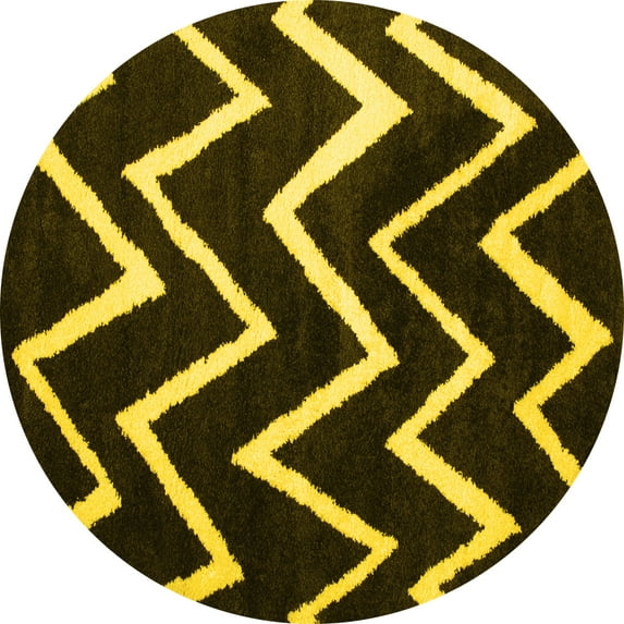 Ahgly Company Machine Washable Indoor Round Abstract Yellow Contemporary Area Rugs, 8' Round
